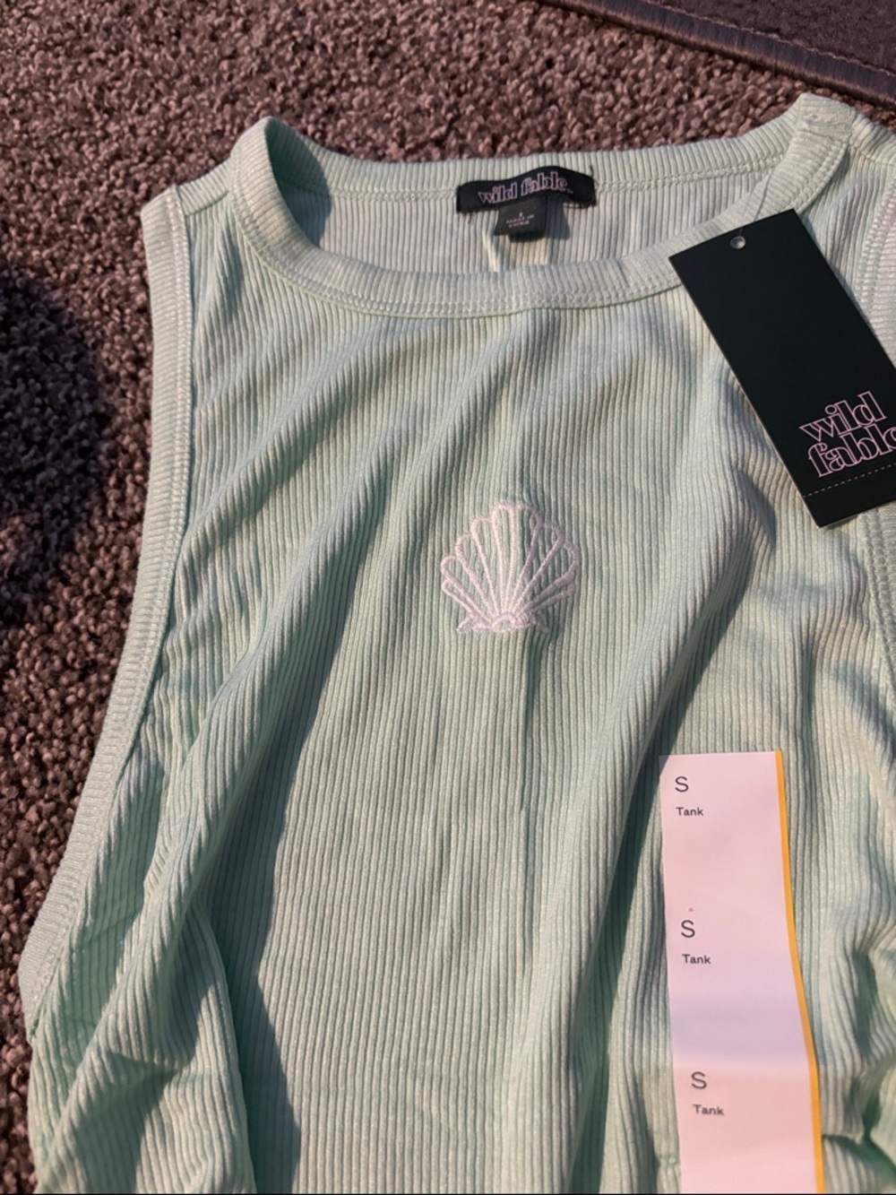 NEW wild fable Pink & Mint Ribbed Tank Tops with Shell Appliqués SET OF 2 - Picture 4 of 5